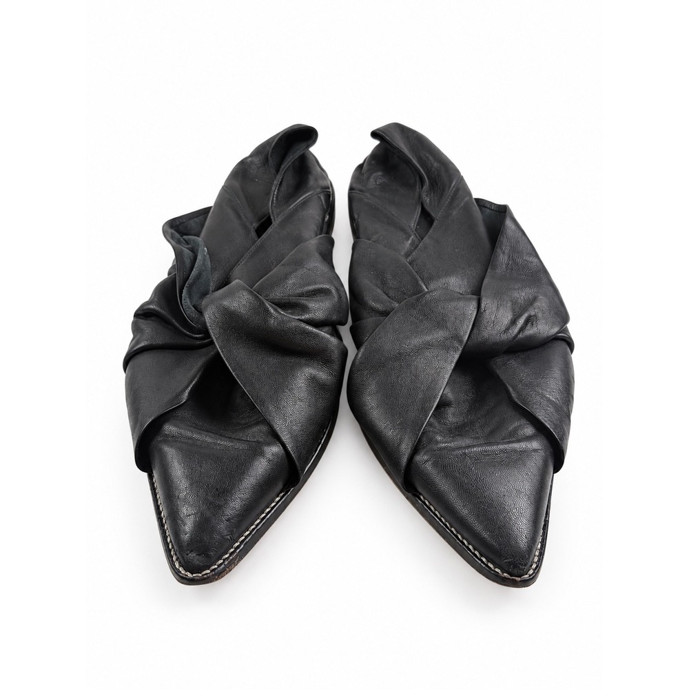 AllSaints Vintage Y2K Black Leather Bow Pointed Toe Mules Women's Size 8